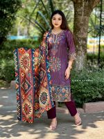 Premium Cotton Three-Piece – Elegant Print & Embroidery Design - Image 7