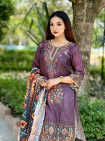 Premium Cotton Three-Piece – Elegant Print & Embroidery Design - Image 4