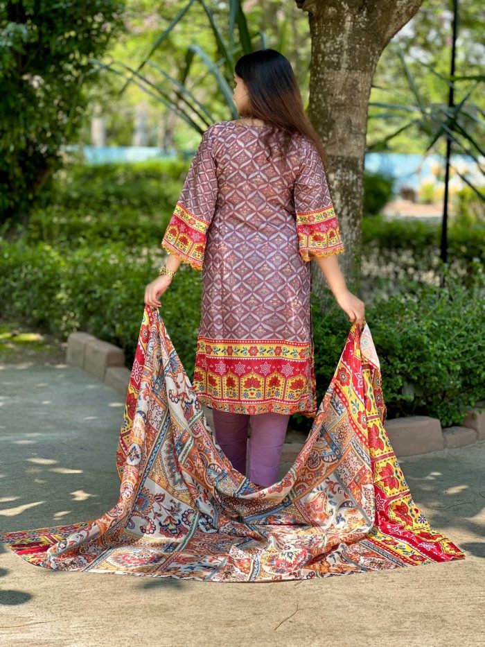 Premium Cotton Three-Piece – Elegant Print & Embroidery Design - Image 5