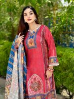 Premium Cotton Three-Piece – Elegant Print & Embroidery Design - Image 2